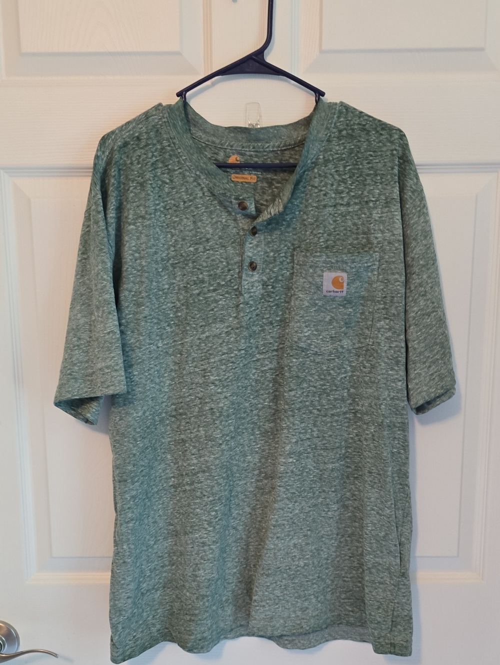 Carhartt Heather Green Short-Sleeve Henley Tee with Pocket LG